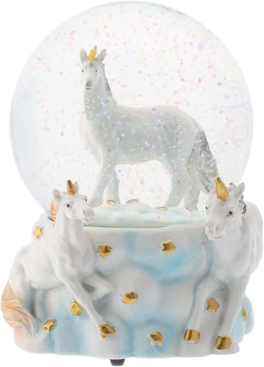 Elanze Designs White Unicorn Friends 100MM Sturdy Wind Up Musical Glitter Water Snow Globe Tabletop Dresser Nightstand Figurine Decoration Plays Tune You are My Sunshine
