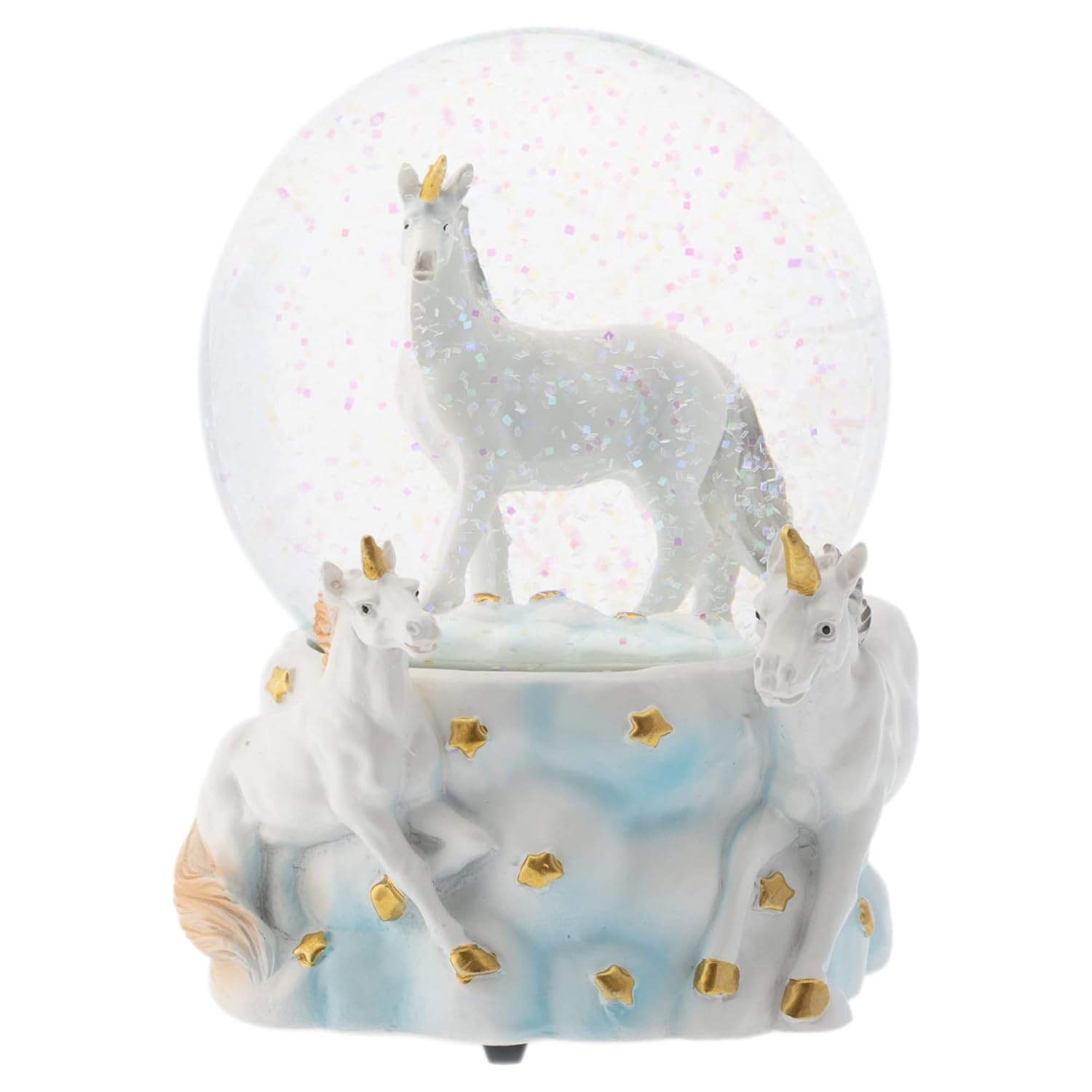 Elanze Designs White Unicorn Friends 100MM Sturdy Wind Up Musical Glitter Water Snow Globe Tabletop Dresser Nightstand Figurine Decoration Plays Tune You are My Sunshine