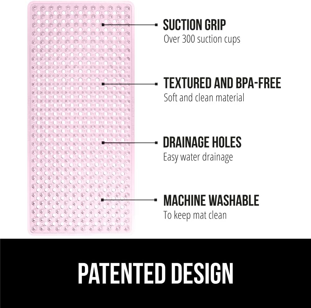 GORILLA GRIP Patented Bathtub Mat, Hundreds of Suction Cups, 35x16 Size, Light Pink Translucent