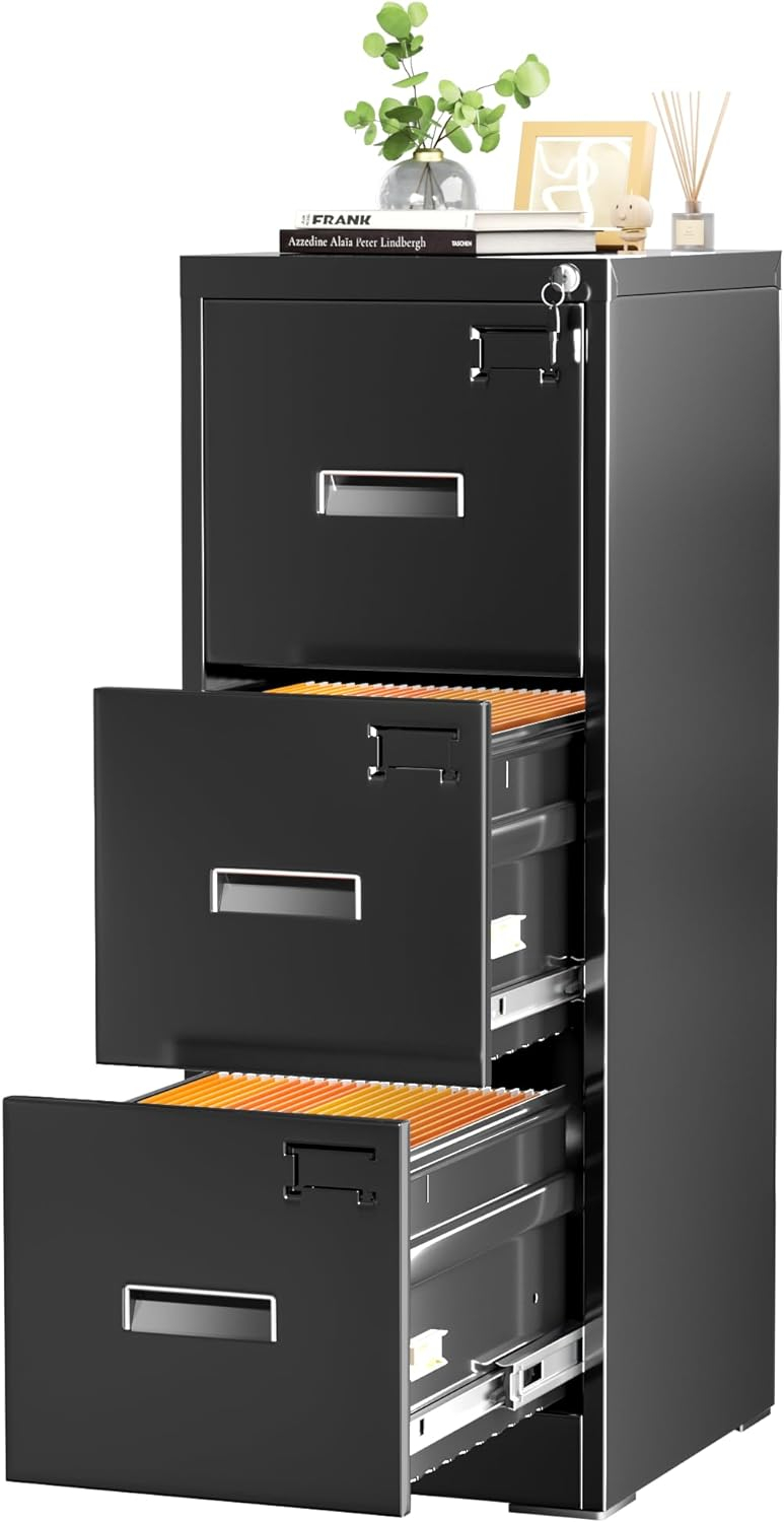 3 Drawer Mobile/Vertical File Cabinet for Home Office Black-15'' W