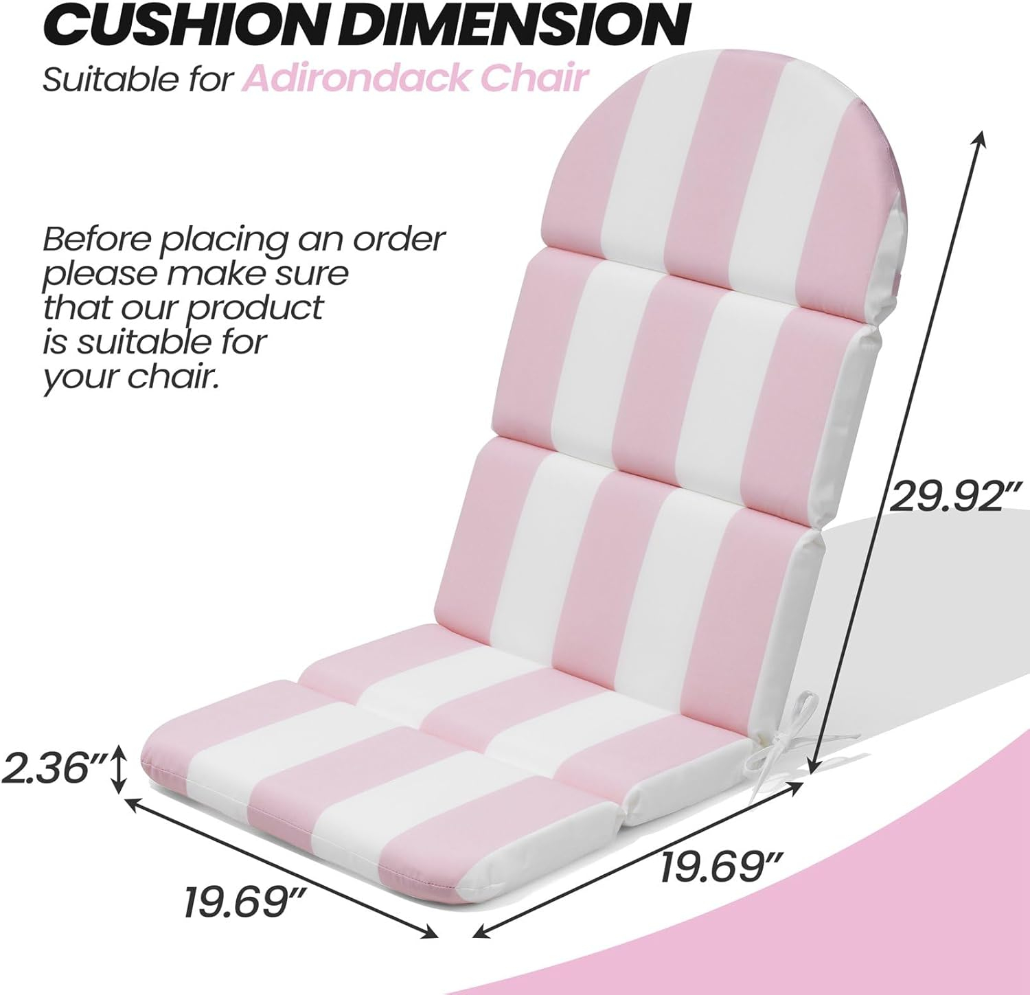 Pink and White Striped High Back Adirondack Chair Cushions
