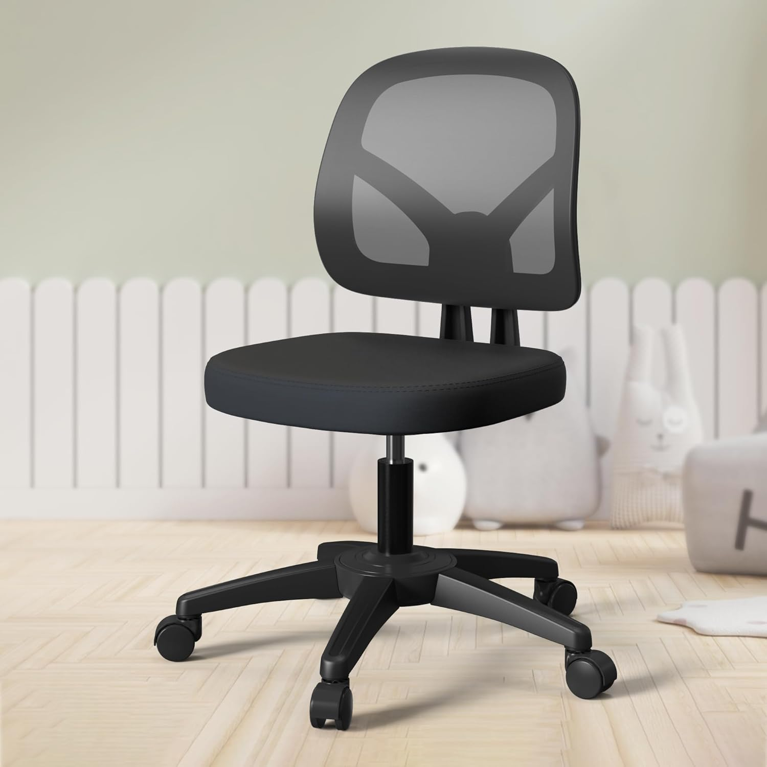 Mesh Office Chair Ergonomic Small Desk Chair No Arms Black Swivel Computer Chair with Wheels Task Chair for Small Spaces Mid Back Home Office Chair for Adults and Kids