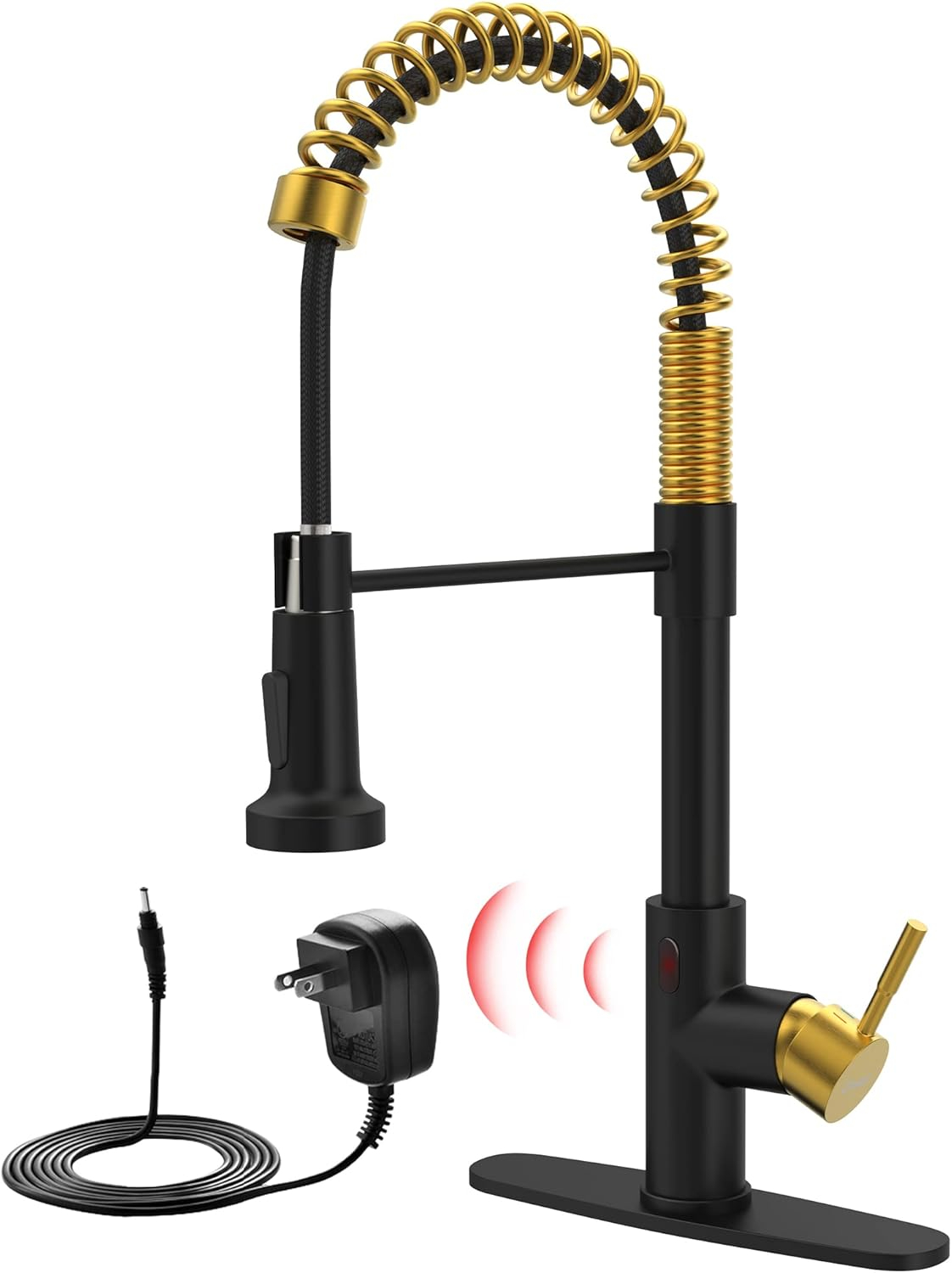 GIMILI Black and Gold Touchless Kitchen Faucet with Pull Down Sprayer Motion Sensor Smart Hands-Free Activated Single Hole Spring Faucet for Kitchen Sink