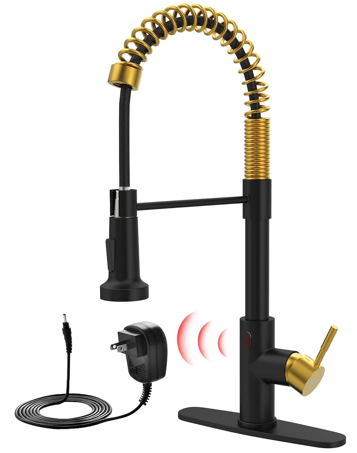 GIMILI Black and Gold Touchless Kitchen Faucet with Pull Down Sprayer Motion Sensor Smart Hands-Free Activated Single Hole Spring Faucet for Kitchen Sink