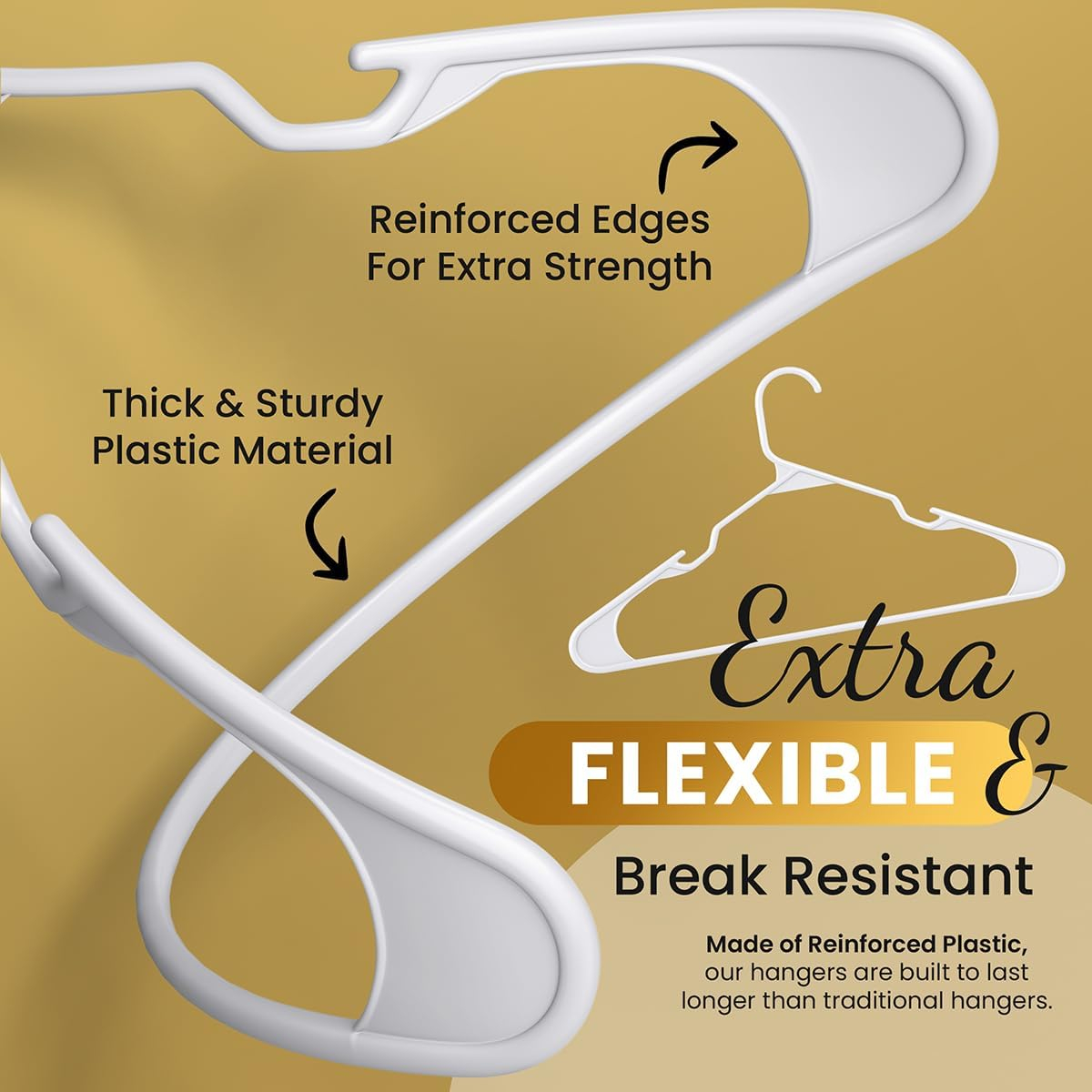 200 Pack Plastic Hanger for Shirt Pants Coats Dresses Skirts Suits Jackets - Standard Thick Coat Hanger - Sturdy & Durable Design with Shoulder Grooves Hook - White