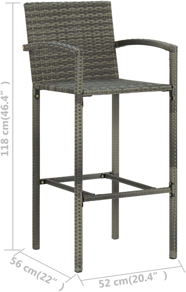 vidaXL Bar Stools 2 pcs Black Poly Rattan