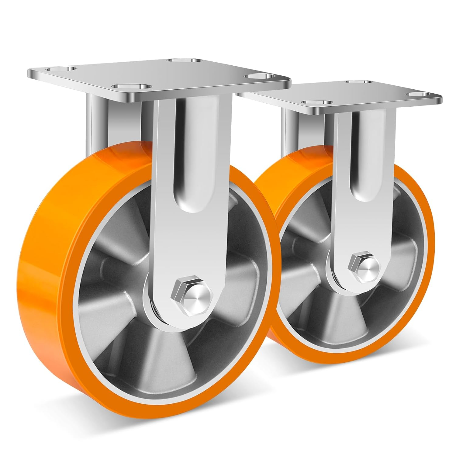 W B D WEIBIDA 6 Inch Industrial Fixed Casters (2 Pack), Maintenance-Free Polyurethane on Aluminum Wheels, Heavy Duty Casters Wheels 2500 Lbs, Industrial Rigid Casters for Hand Truck, Cabinet
