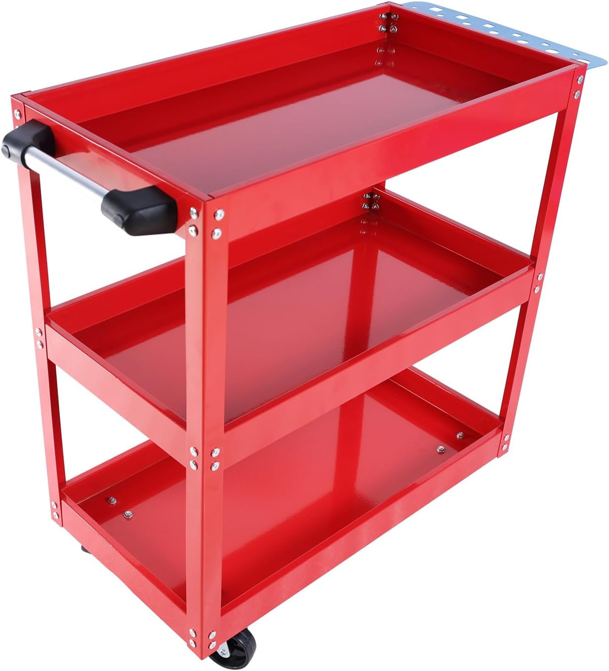 3-Tier Utility Cart,3 Shelves Rolling Carts with Brake Wheels,450lbs Load Capacity,Heavy Duty Mechanic Storage Cart Utility Cart for Garage Warehouse Workshop (Red)