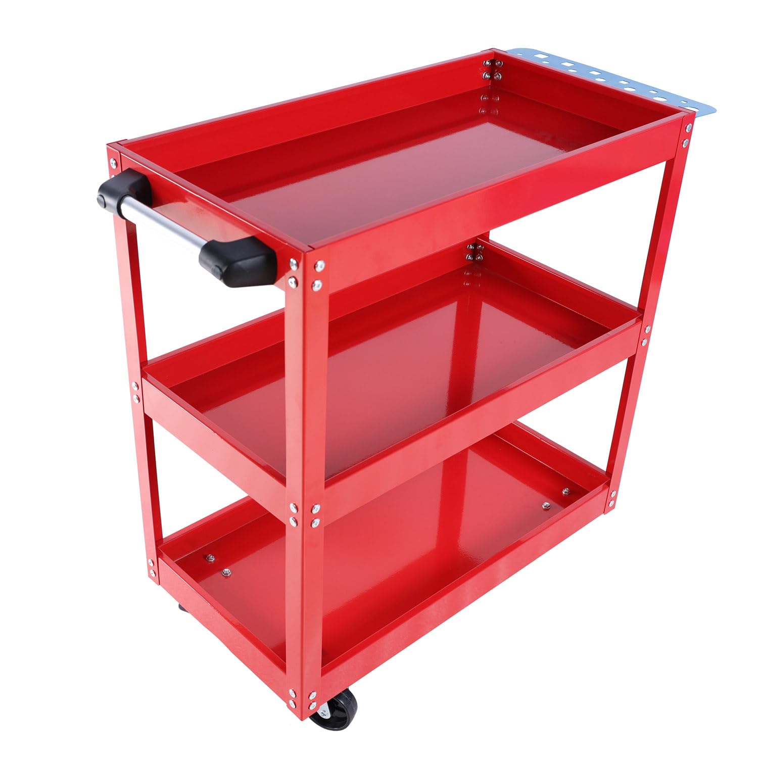 3-Tier Utility Cart,3 Shelves Rolling Carts with Brake Wheels,450lbs Load Capacity,Heavy Duty Mechanic Storage Cart Utility Cart for Garage Warehouse Workshop (Red)