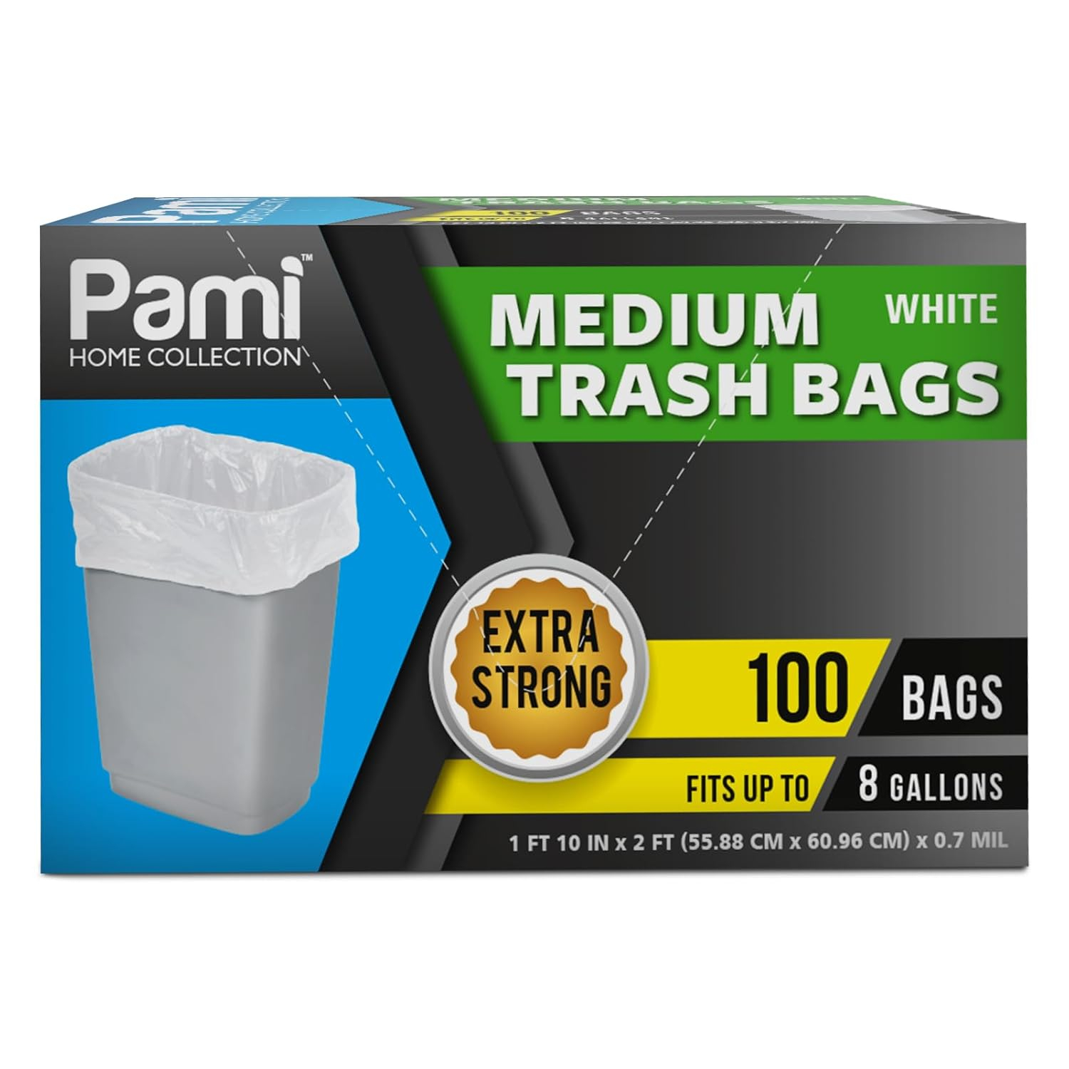 PAMI Small Trash Bags Strong Multipurpose Trash Can Plastic Garbage Bags, 4 gal White 100-Pack