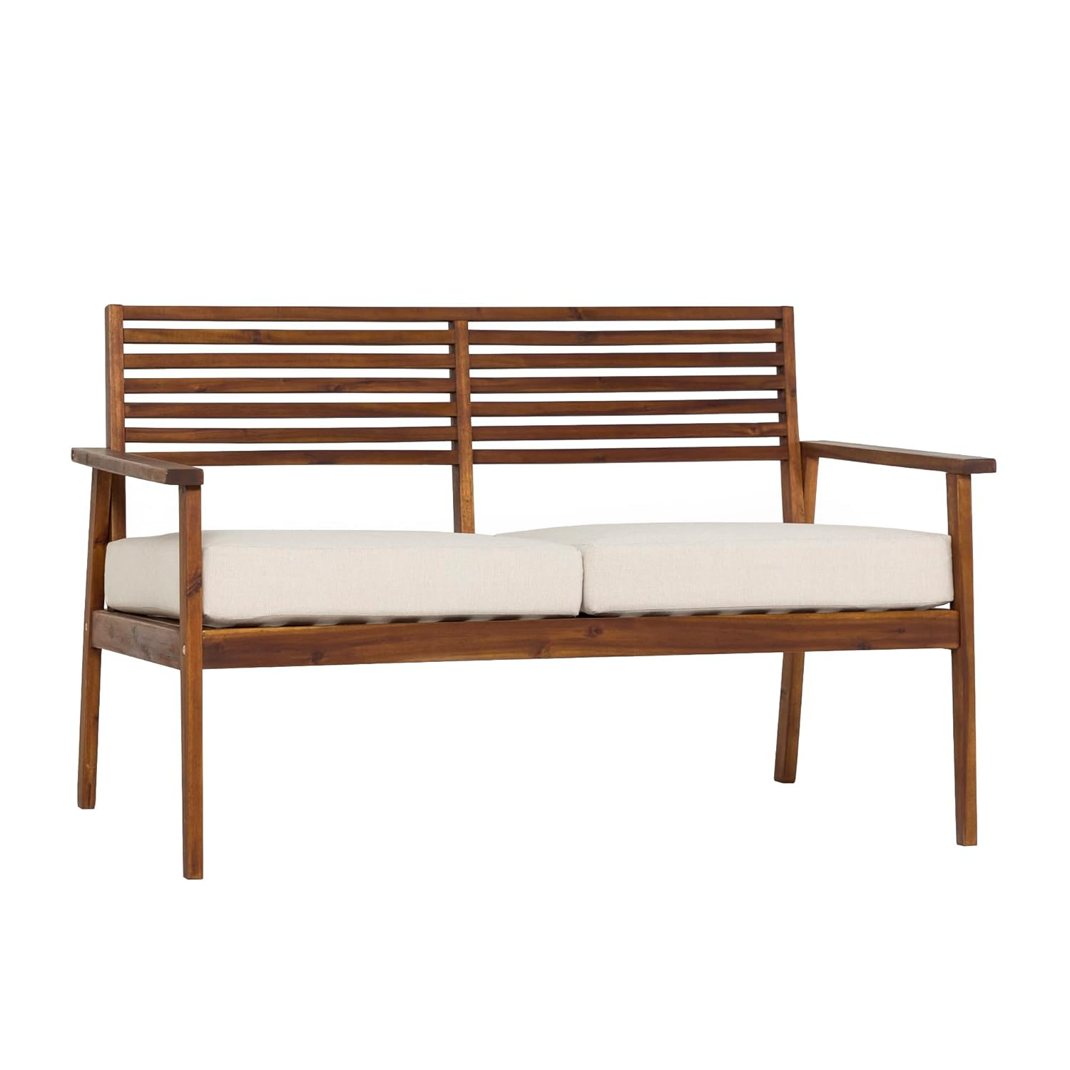 Walker Edison Modern Cushioned Solid Acacia Wood Loveseat