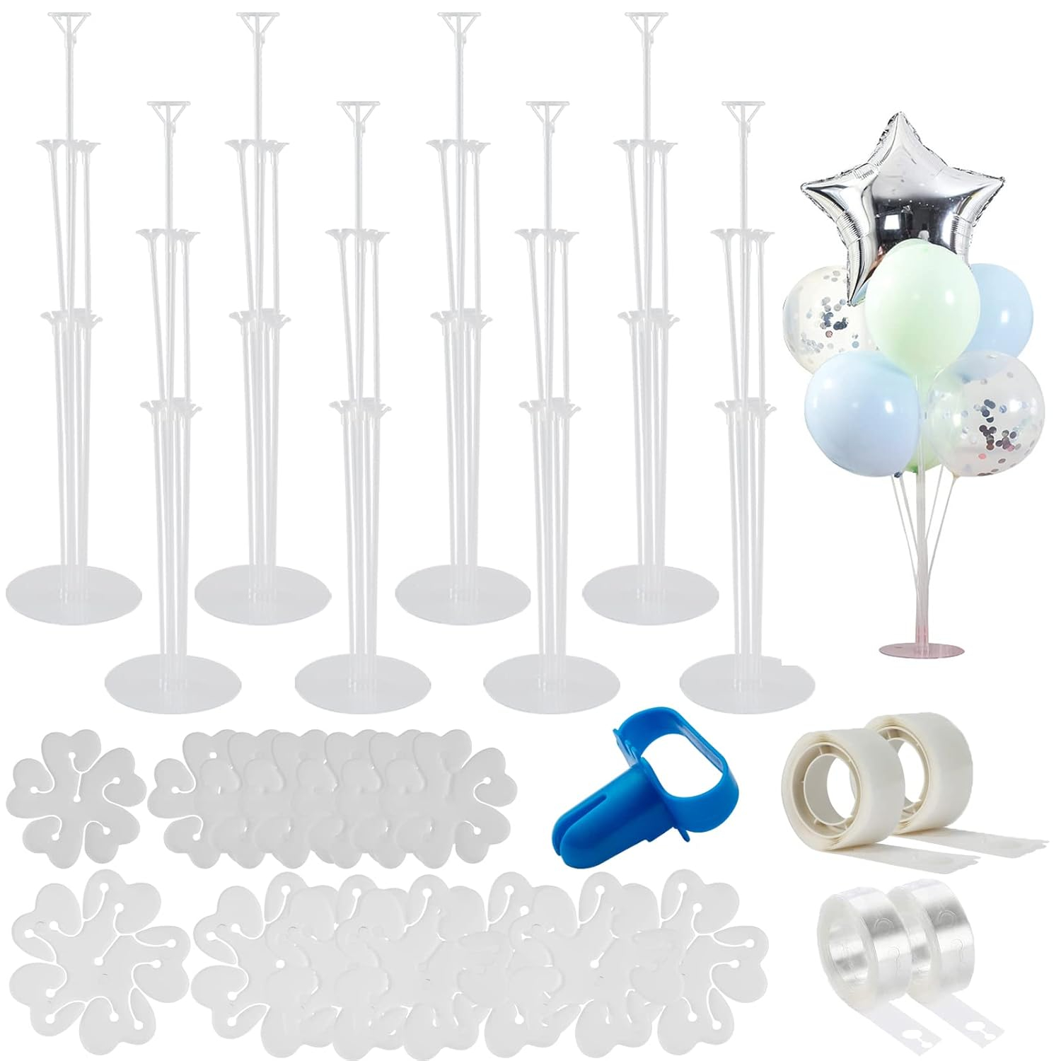 8 Sets 28 Inch Balloon Stand Kits, Balloon Sticks with Base For Table Floor Graduation Baby Shower Happy Birthday Engagement Fiesta Party Decorations Class