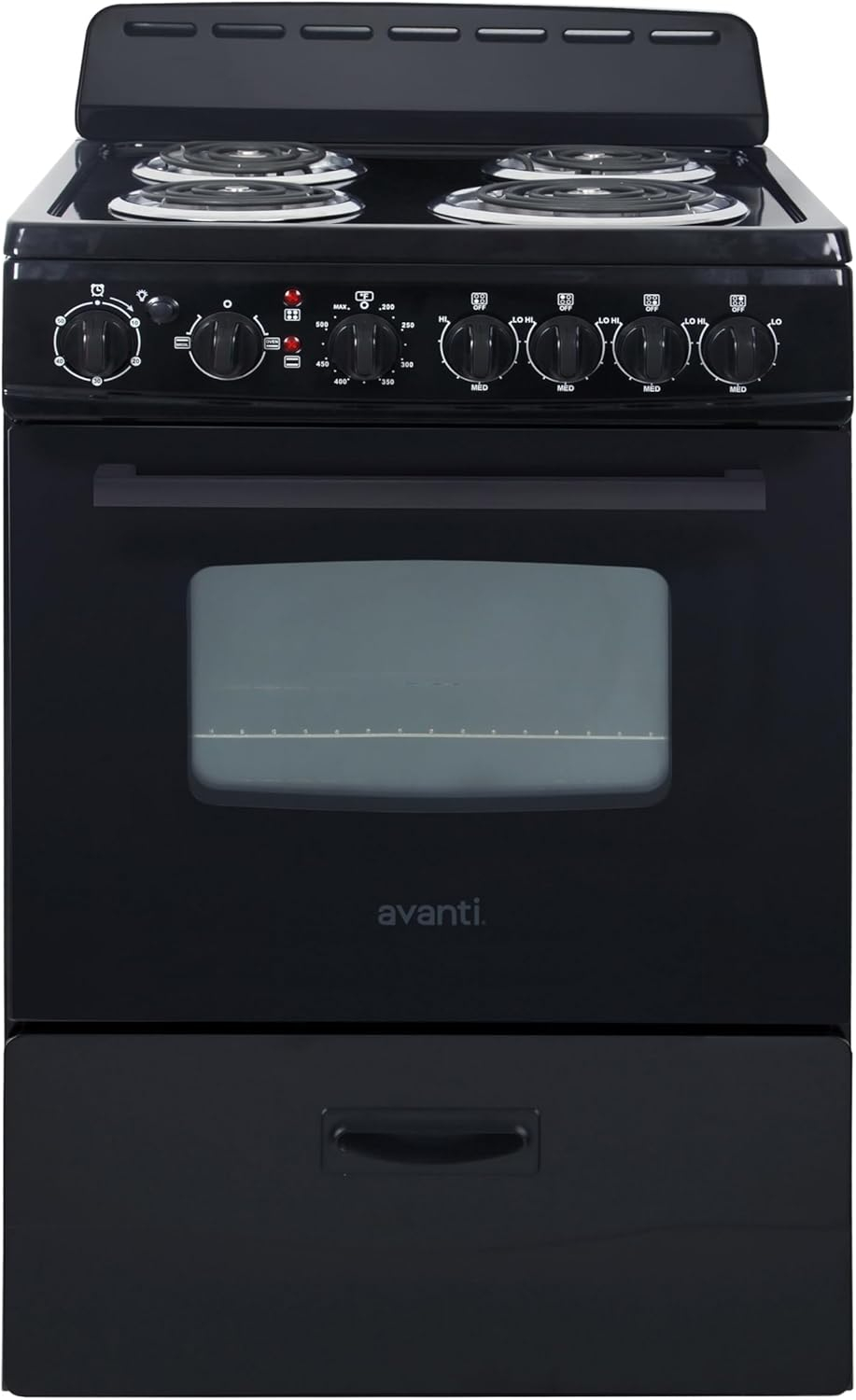 Avanti 24-Inch Black Freestanding Electric Range with Glass Door