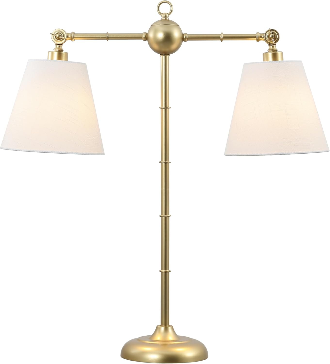 Gold Adjustable Dual White Shade Library Table Lamp