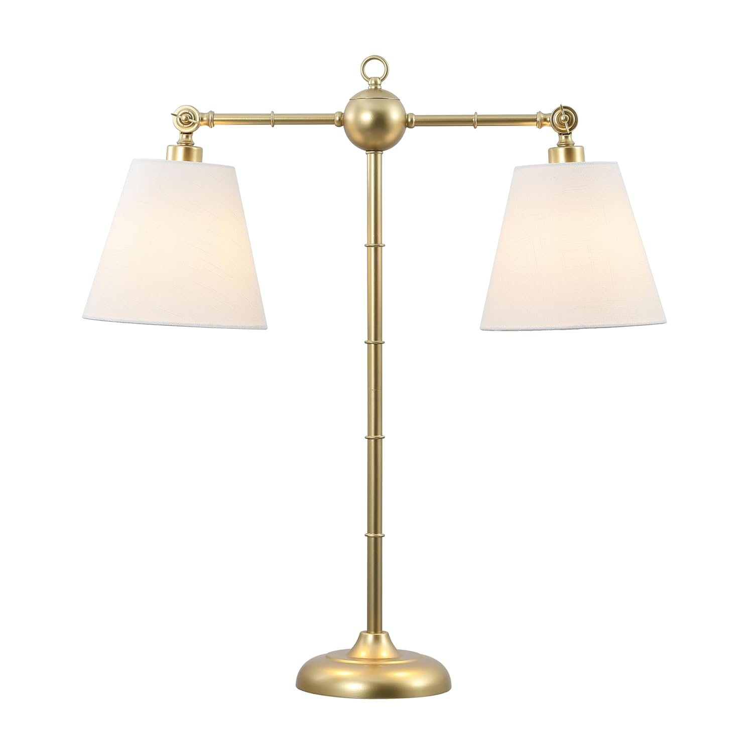 Gold Adjustable Dual White Shade Library Table Lamp