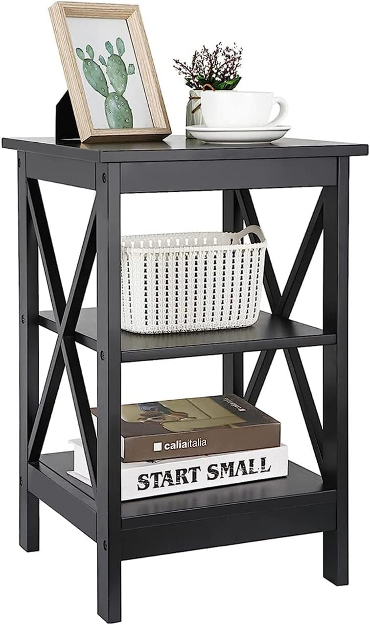 Nightstand Sofa Side Table End Table with 3-Tier Storage Shelf for Living Room, Bedroom, Office, Apartment, Easy Assembly, Black