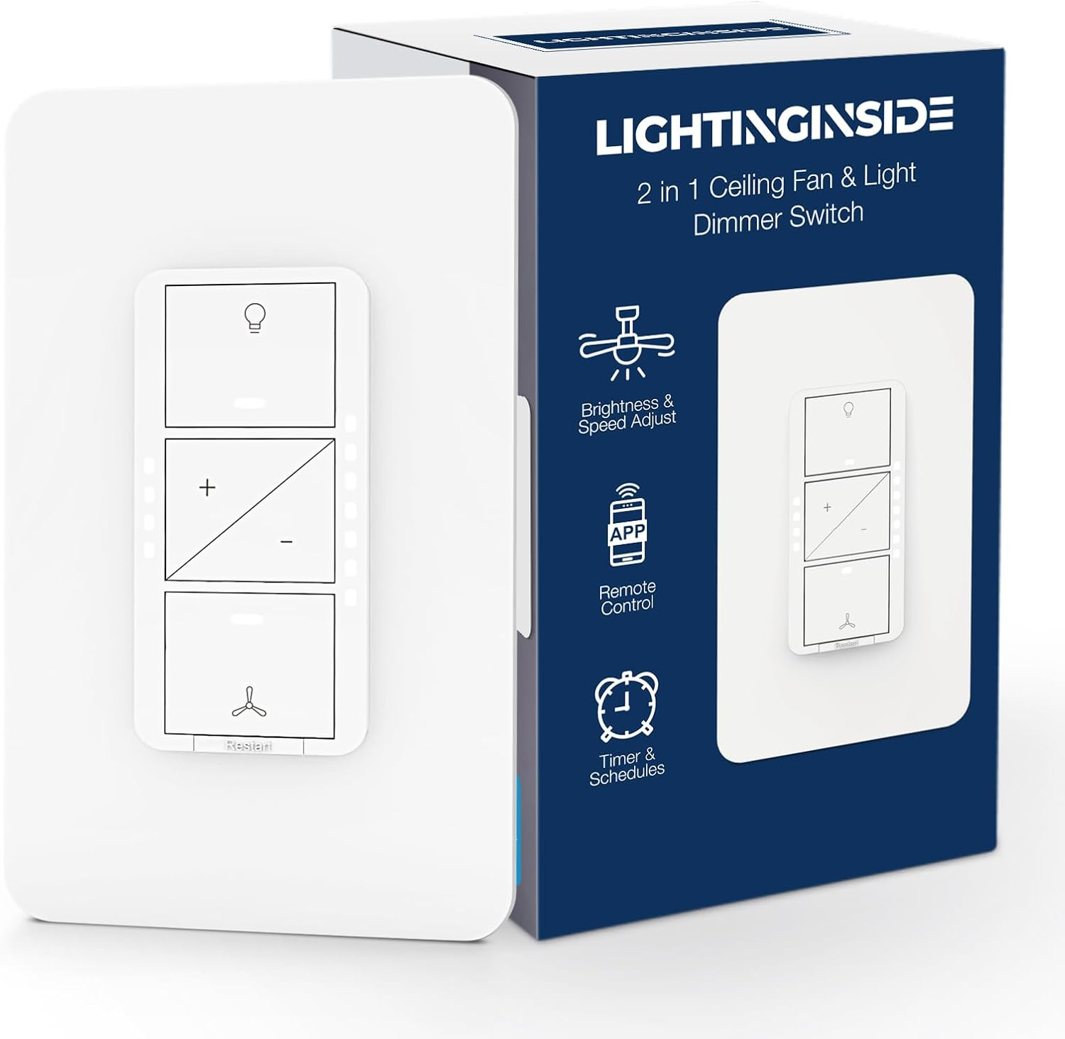 Smart Ceiling Fan Control and Light Dimmer Switch, Compatible with Alexa/Google Assistant/Smart Life, Neutral Wire Required, Single Pole Fan Light Switch, 2.4G Wi-Fi only, Timer, No Hub Required, 1PC