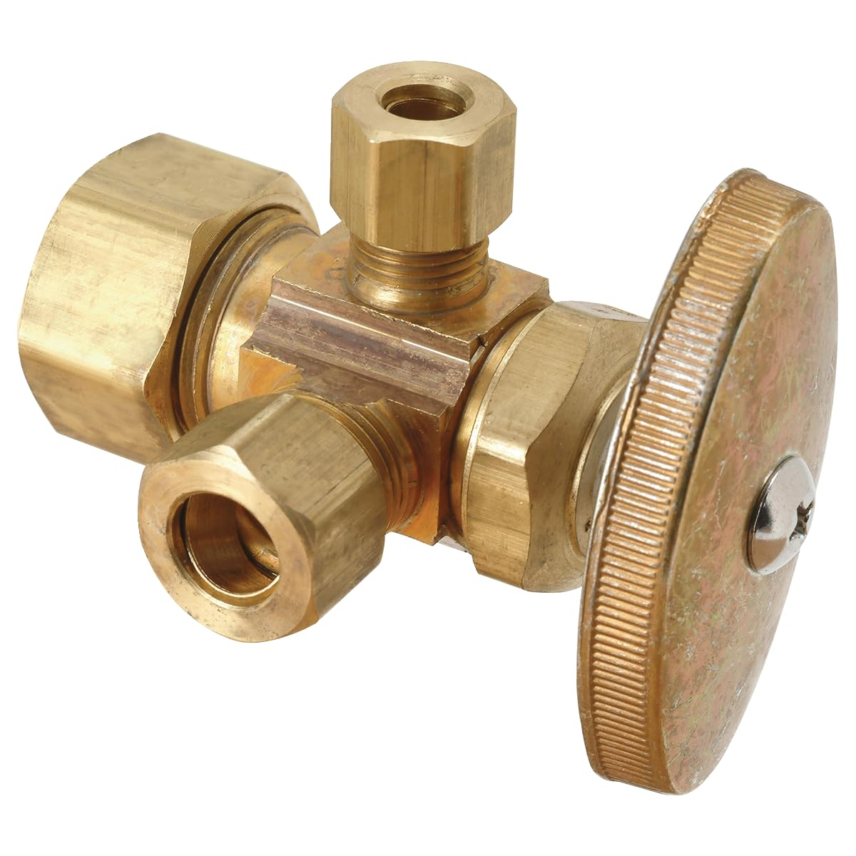 BrassCraft CR1901LRX R1 Stop Valve, 1/2 x 3/8 x 3/8 in Connection, Compression, 125 psi Pressure, Brass Body