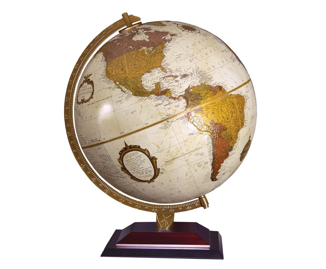 Andorra 12" Desktop World Globe, Raised Relief, Up-to-Date Cartography, Made in USA (Antique Ocean with Bronze Metallic Continents)