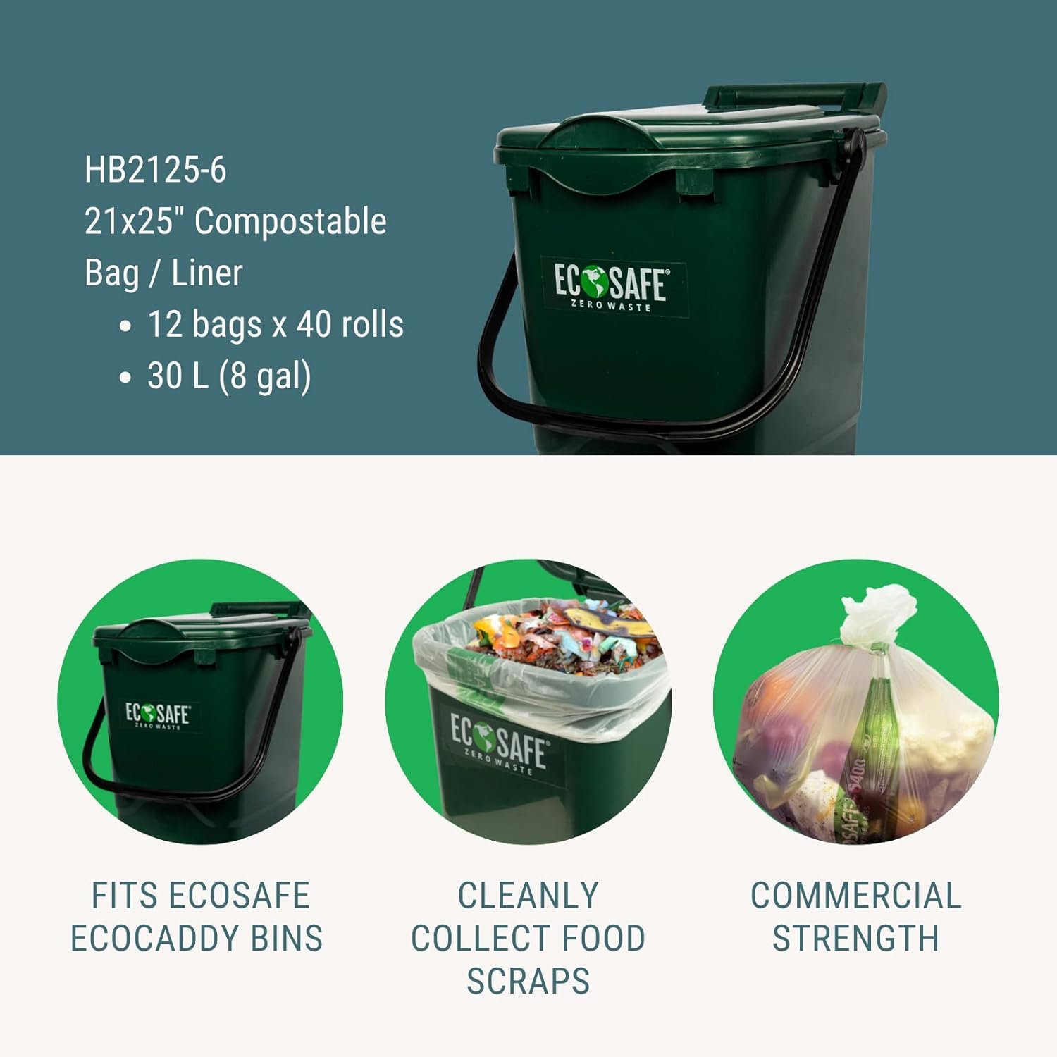 21x25" COMPOSTABLE BIN LINER, 0.6 MIL