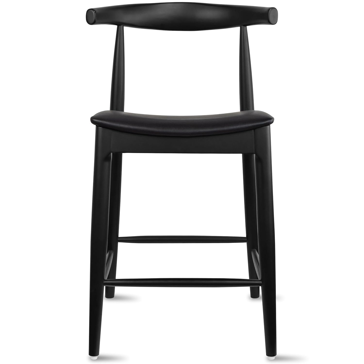 2xhome Elbow Countertop Height Bar Stool Wood Frame Bar Stools with Open Backs Dark PU Leahter Cushion Dark Black, Single, Set of 1