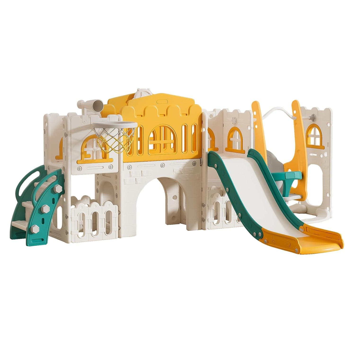 10 in 1 Toddler Slide, Age 1-3 with Swing, Basketball Hoop and Telescope, Kid Slide for Toddlers, Indoor Outdoor Playset Toddler Playground