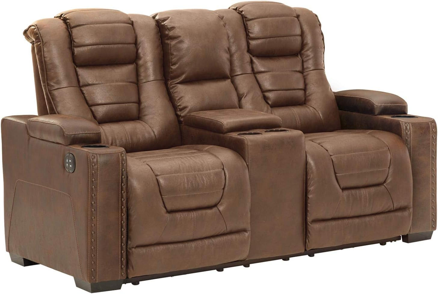 Ashley Furniture Owner's Box Faux Leather Power Reclining Loveseat in Dark Brown