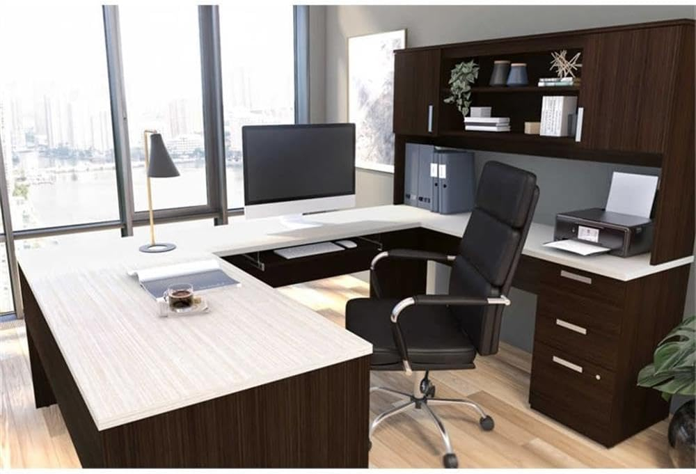 Bestar Ridgeley U Shaped Desk in Dark Chocolate & White Chocolate