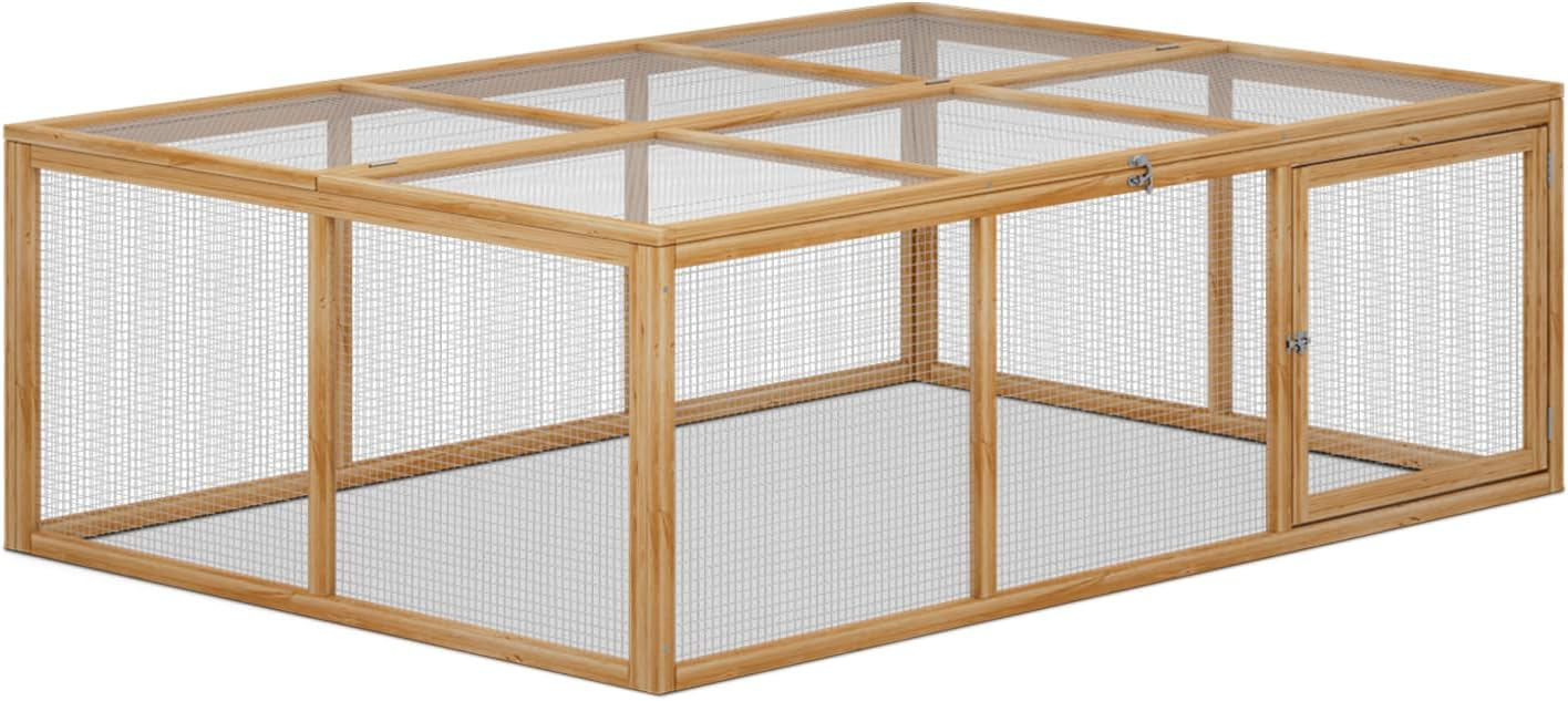 MoNiBloom 68" Wooden Chicken Coop Cage Rabbit Hutch Enclosure Poultry Pet Hutch Garden Backyard with Mesh Run Cage House Indoor and Outdoor Use (Natural)