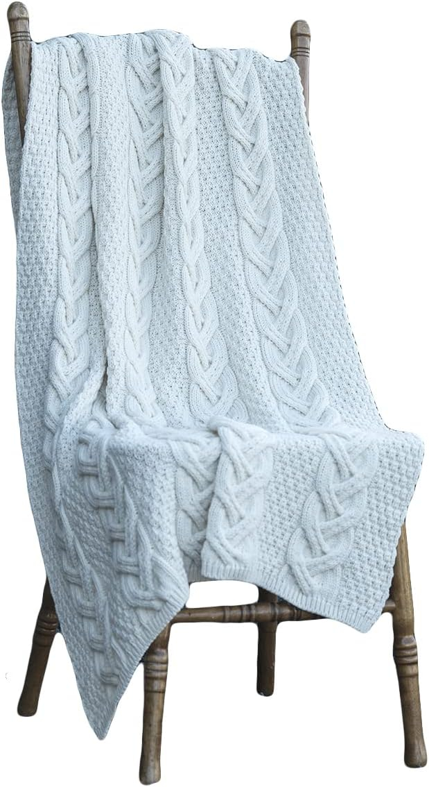 Aran SuperSoft Irish Throw 100% Premium Merino Wool Blanket Cable Knitted 60"x40" Made in Ireland