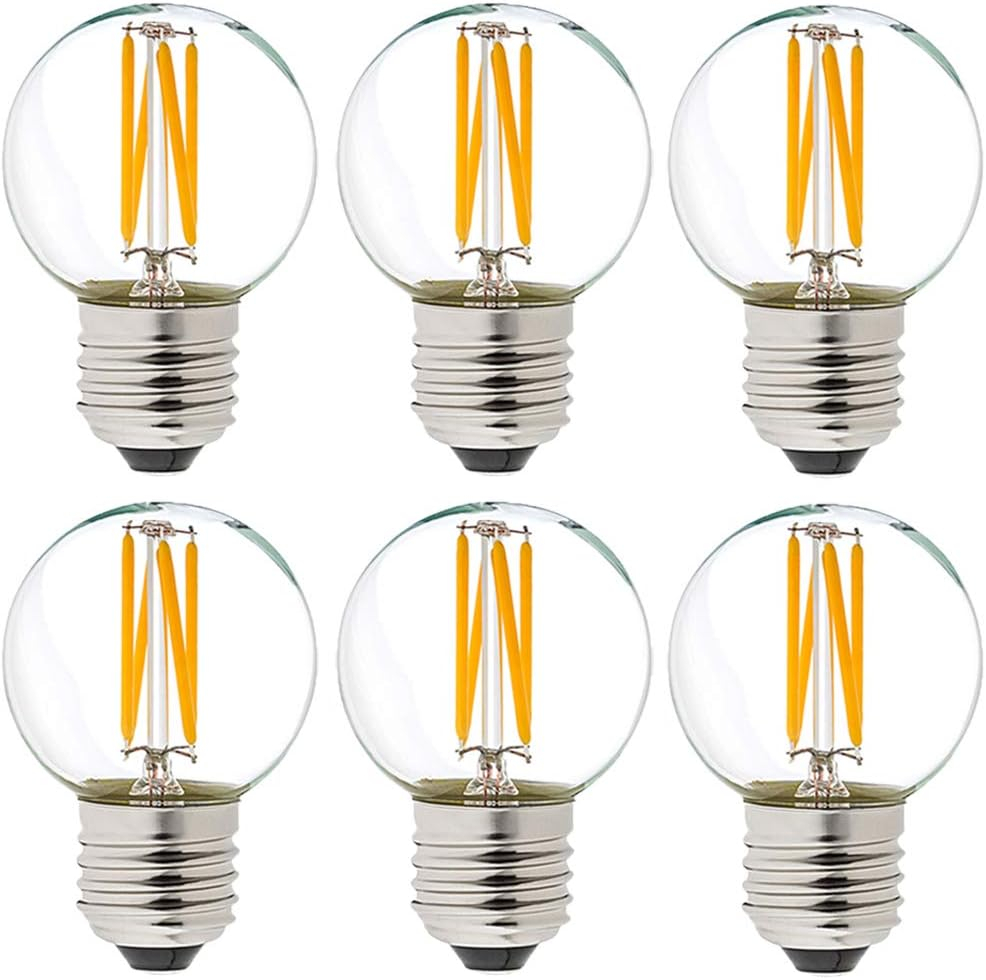 LiteHistory Dimmable 40W g16.5 Edison Bulb - 2700K 4W e26 Globe Bulb for Ceiling Fans, Chandeliers, Vanity Lights - AC120V 400lm 6Pack