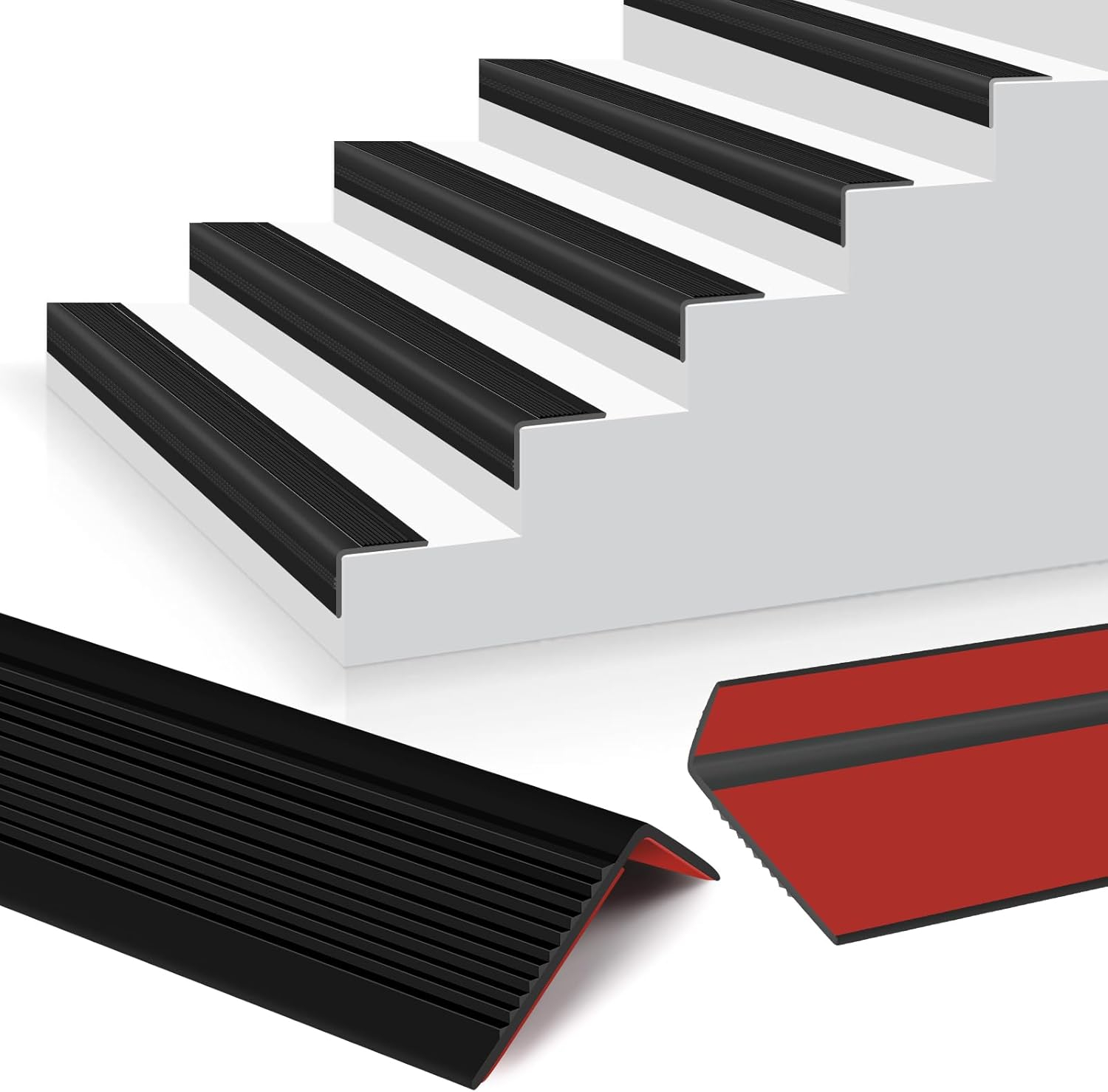 Vinyl Stair Nosing Stair Edge Protector Step Edge Trim Rubber Stair Edging Stair Nose Easy to Install for Outdoor & Indoor (4Ft, Black)