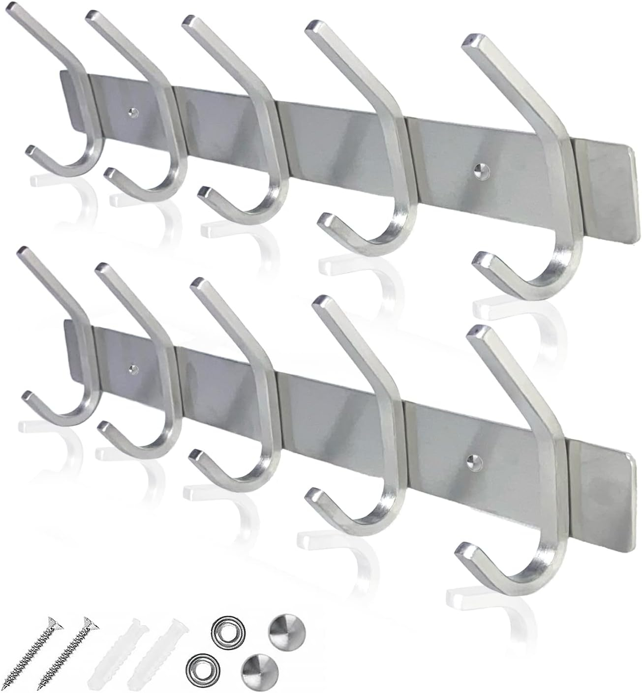 GlazieVault Coat Rack Wall Mount - Stainless Steel (2 Pack) - Heavy Duty Hooks for Hat, Towel, Robes, Jacket, Clothes - Bathroom, Entryway Hanger (Silver J)