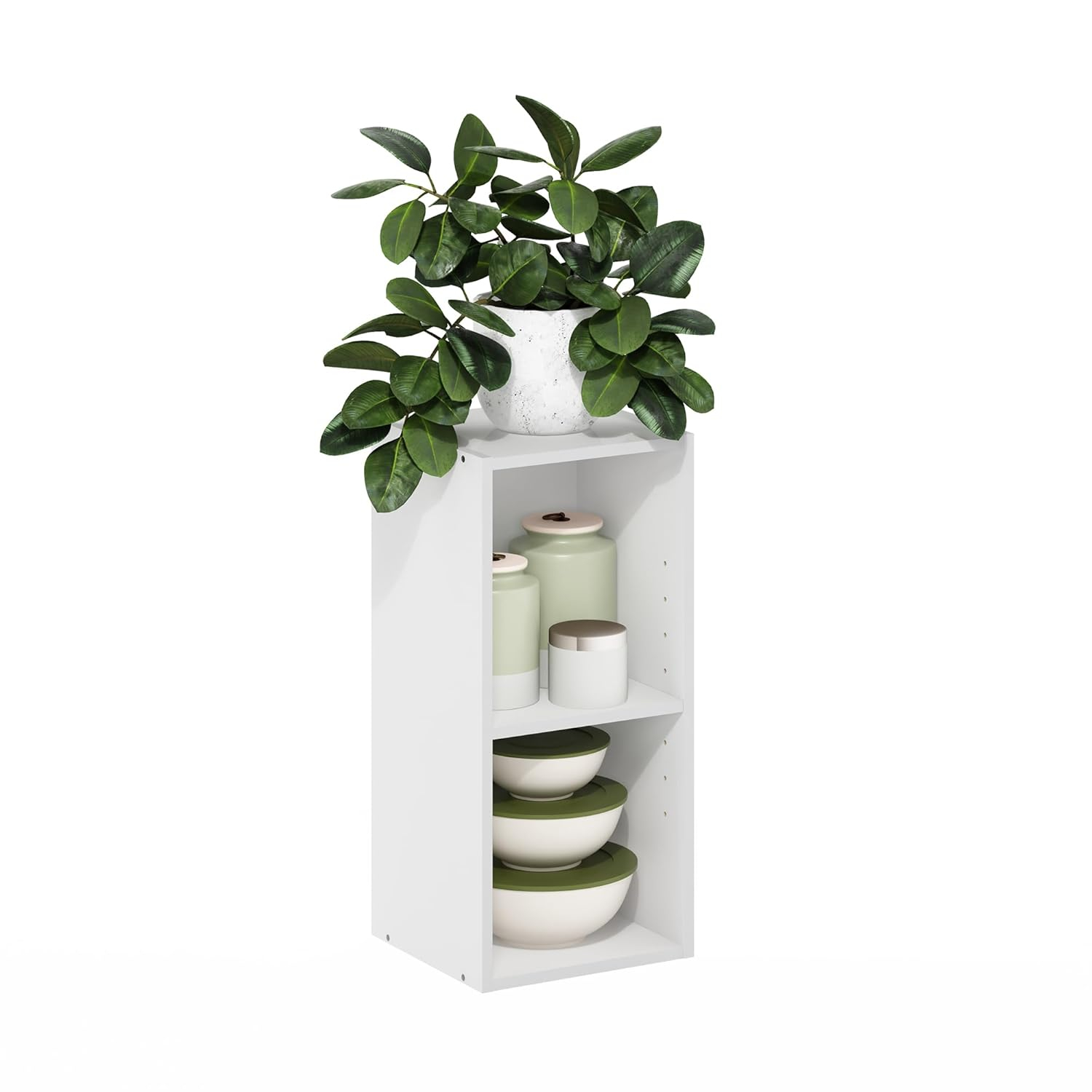 Furinno Fulda 2-Tier Space Saving Storage Shelf Bookcase, 10-Inch Width, White