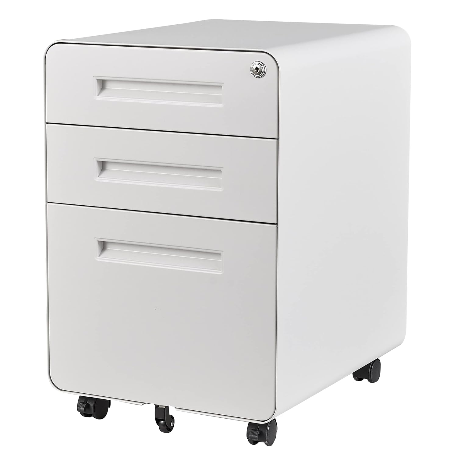3 Drawer File Cabinet with Lock,Under Desk File Cabinet,White Rolling File Cabinet,Three Drawer Filing Cabinet for Home Office with Wheels,Fit A4/Letter/Legal File,Fully Assembled Except Casters