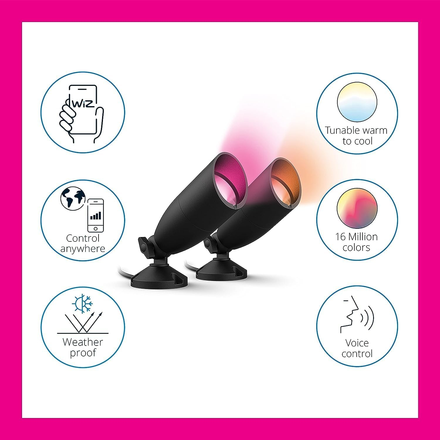 WiZ Connected LED Color Changing Outdoor Spotlight Extension - Starter Kit Required - Weatherproof - Control with WiZ App - Works with Google Home, Alexa, and Siri Shortcuts - 2 Pack