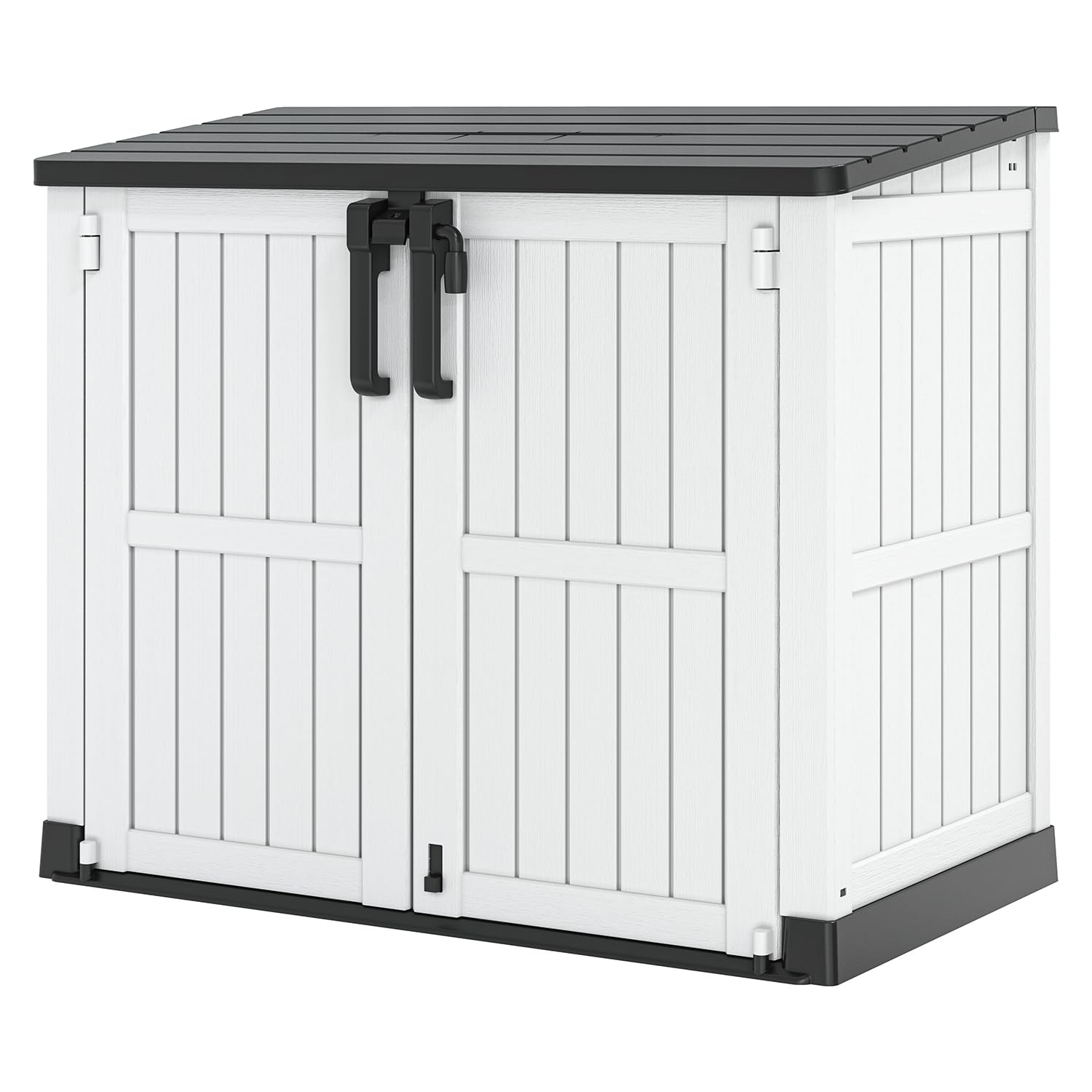 Outdoor Storage Shed 36 Cu. Ft.Horizontal Garden Storage Extra Large Capacity Weather Resistant Storage Box, Lockable Resin Waterproof Shed for Easy Storage of Garbage Cans, Tools, Lawn Mower