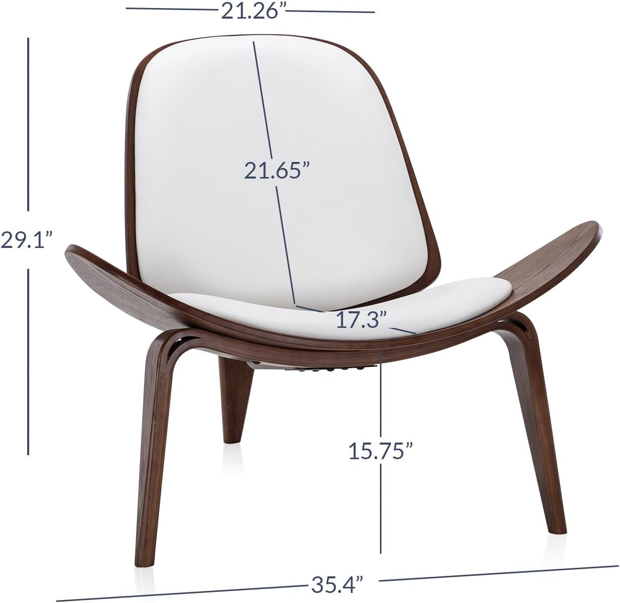 BELLEZE Shell Chair, Armless Mid Century Modern Accent Chair Faux Leather Shell Lounge Chair for Living Room Bedroom Office, Tripod Side Chair with Padded Seat, Solid Wood - Avalon (White)