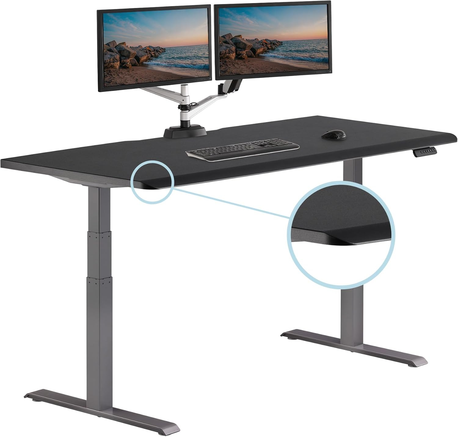 Vari ComfortEdge 72x30 Electric Standing Desk – Adjustable Sit-Stand VariDesk with 4 Height Presets, Ergonomic Front Edge, Black Top/Slate T-Style Legs + Easy Assembly (Ships in 2 Boxes)