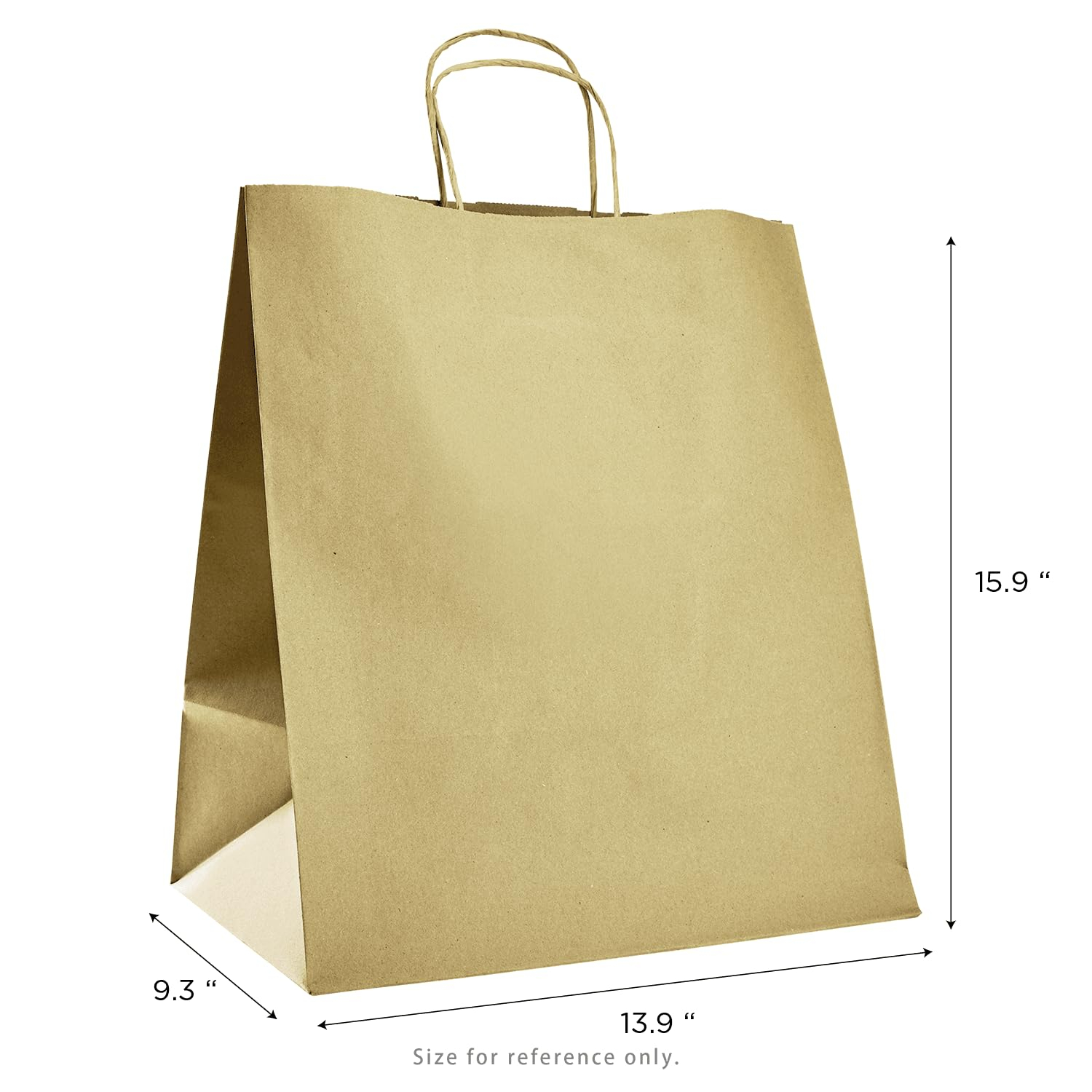 Karat HUNTINGTON (Extra Large) Kraft Paper Gift Bags with Handles - Sturdy & Recyclable Brown Shopping Bags - Recycled Materials - for Retail and Groceries (13.9"x15.9") - FP-SB130 - 200 pcs