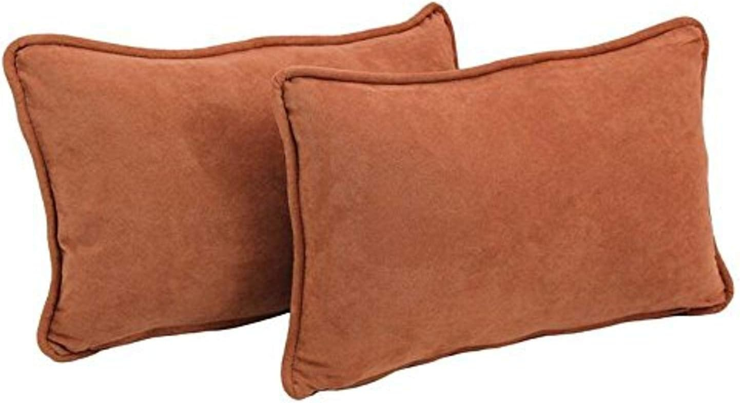 20-inch by 12-inch Double-corded Solid Microsuede Back Support Pillows with Inserts (Set of 2) 9811-CD-S2-MS-SP