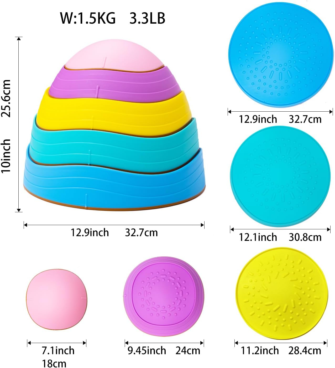 5 Pcs Stepping Stones for Kids, Balance River Stones Toy for Toddlers, Non-Slip Rubber Edges & Plastic Surface, Children's Sensory Obstacle Courses