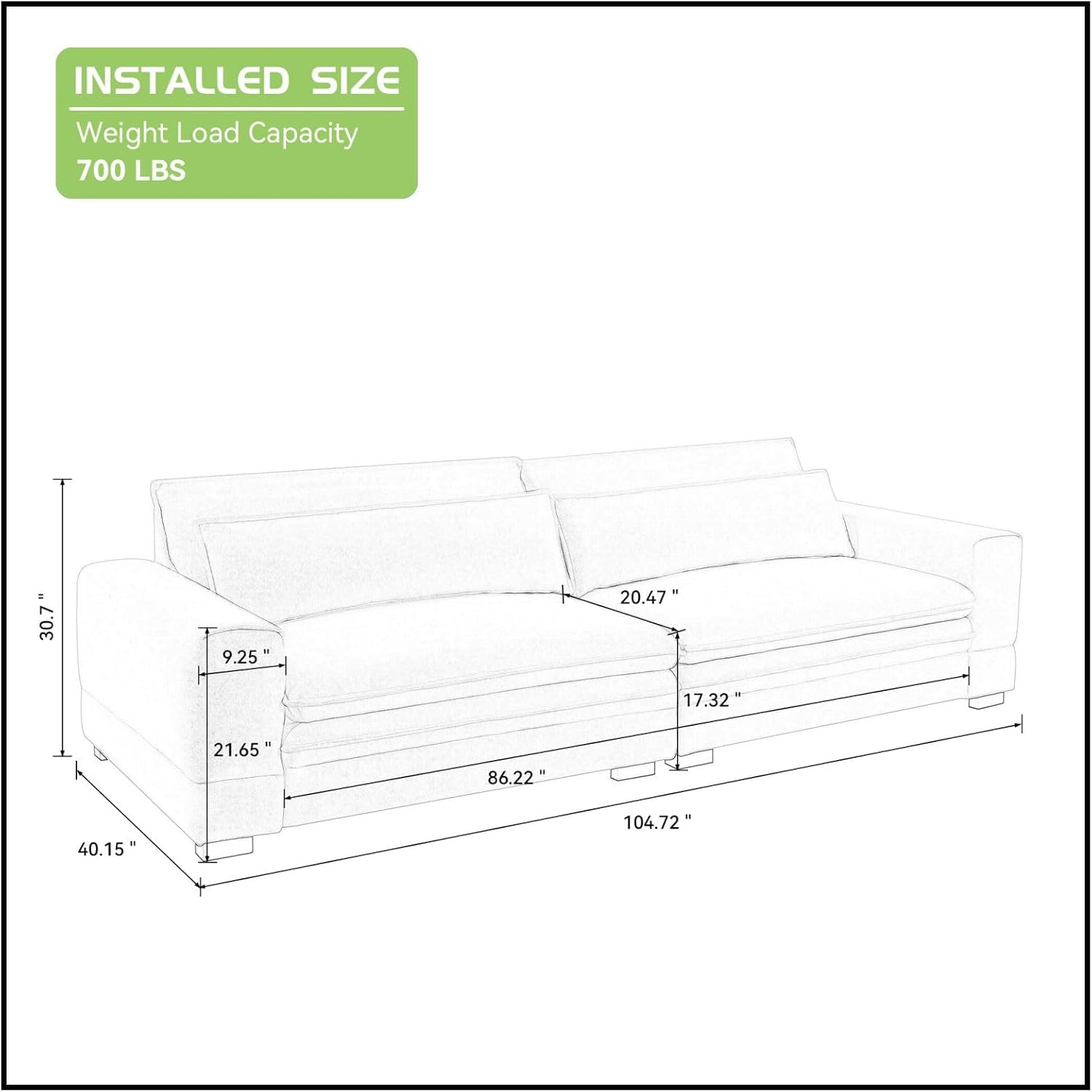 KEVINSPACE 104.72" Sofa Couch, Mid Century Modern Sofa, 3 Seater Sofa for Living Room Deep Seat Sofas Furniture Comfy Couches with 2 Pillows Comfy Cushion for Bedroom, Apartment, Office Beige