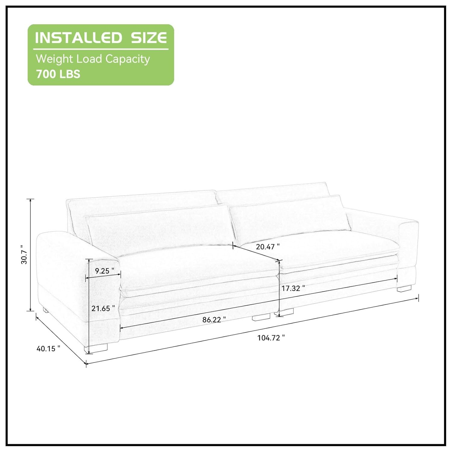 KEVINSPACE 104.72" Sofa Couch, Mid Century Modern Sofa, 3 Seater Sofa for Living Room Deep Seat Sofas Furniture Comfy Couches with 2 Pillows Comfy Cushion for Bedroom, Apartment, Office Beige