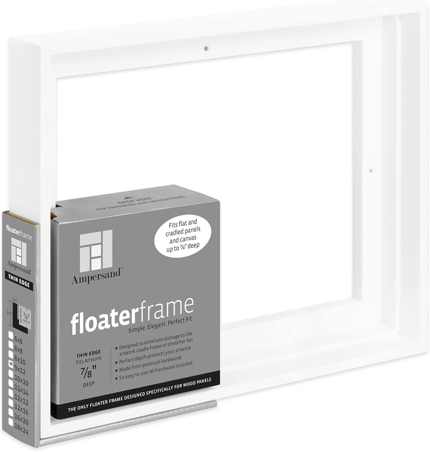 Ampersand Floater Frame - Thin, White, 9" x 12", 7/8"