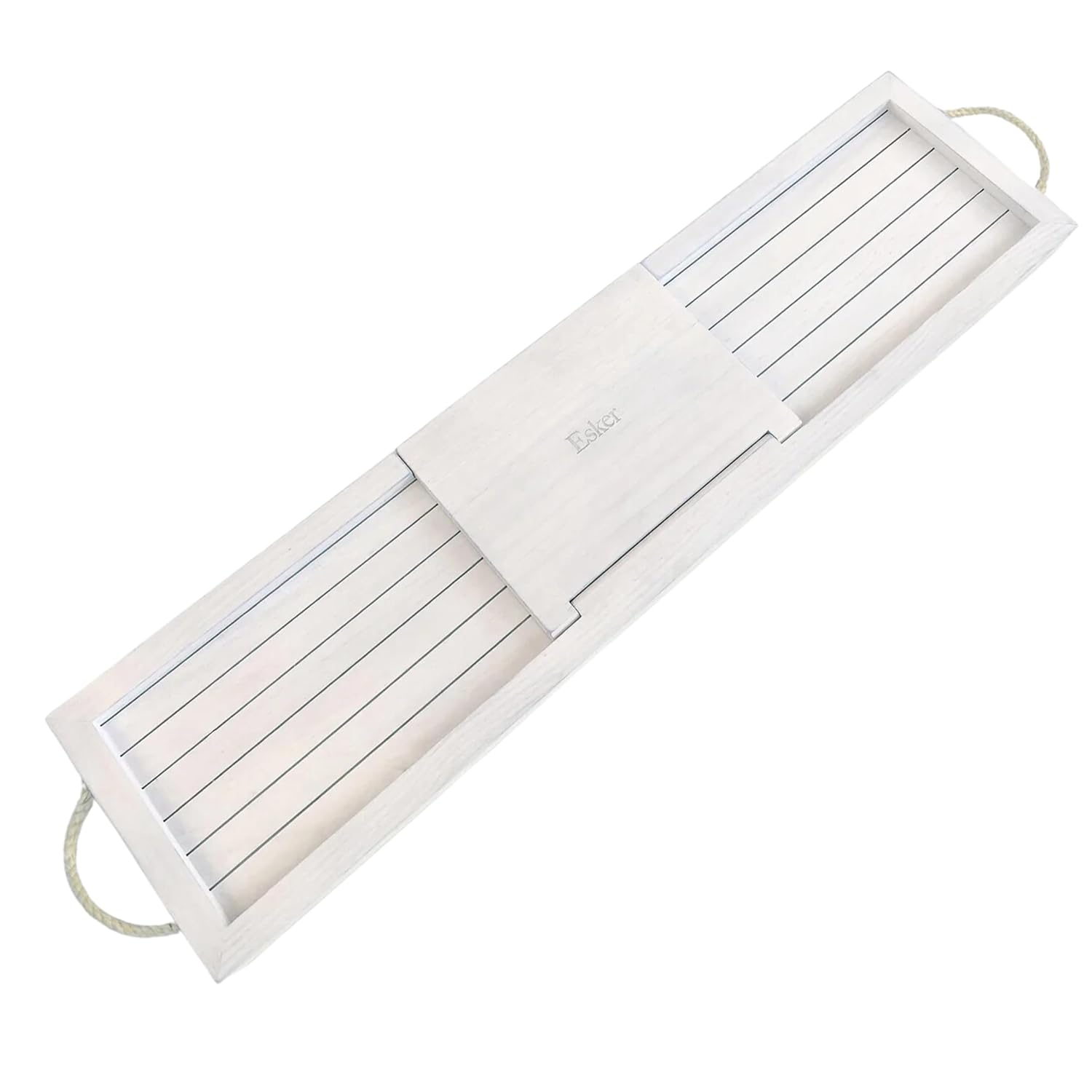 Esker White Pine Wood Bathtub Tray with Hemp Rope Handles