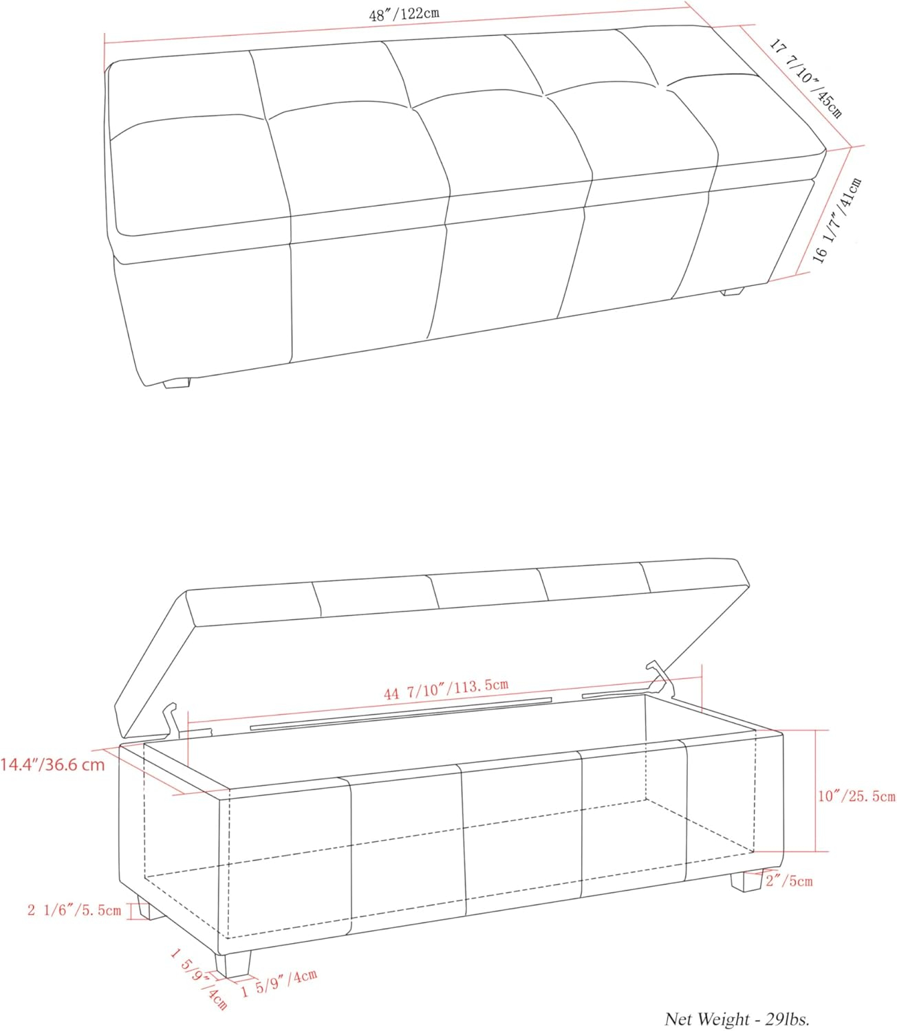 Simpli Home Castleford Large Storage Ottoman Bench