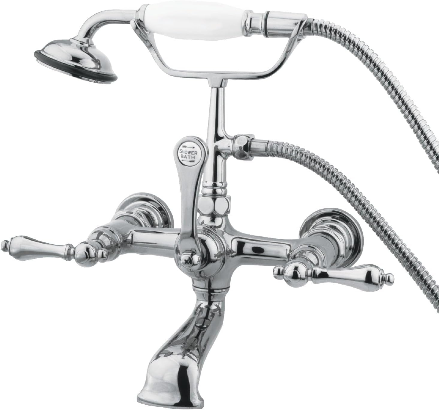 Hot Springs Triple Handle Wall Mounted Clawfoot Tub Faucet with Handshower