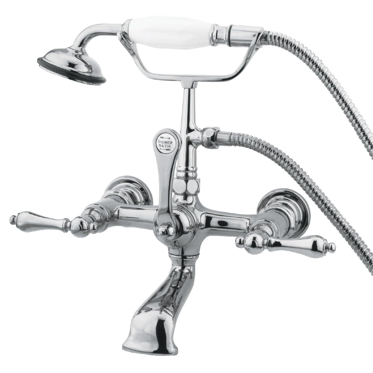 Hot Springs Triple Handle Wall Mounted Clawfoot Tub Faucet with Handshower