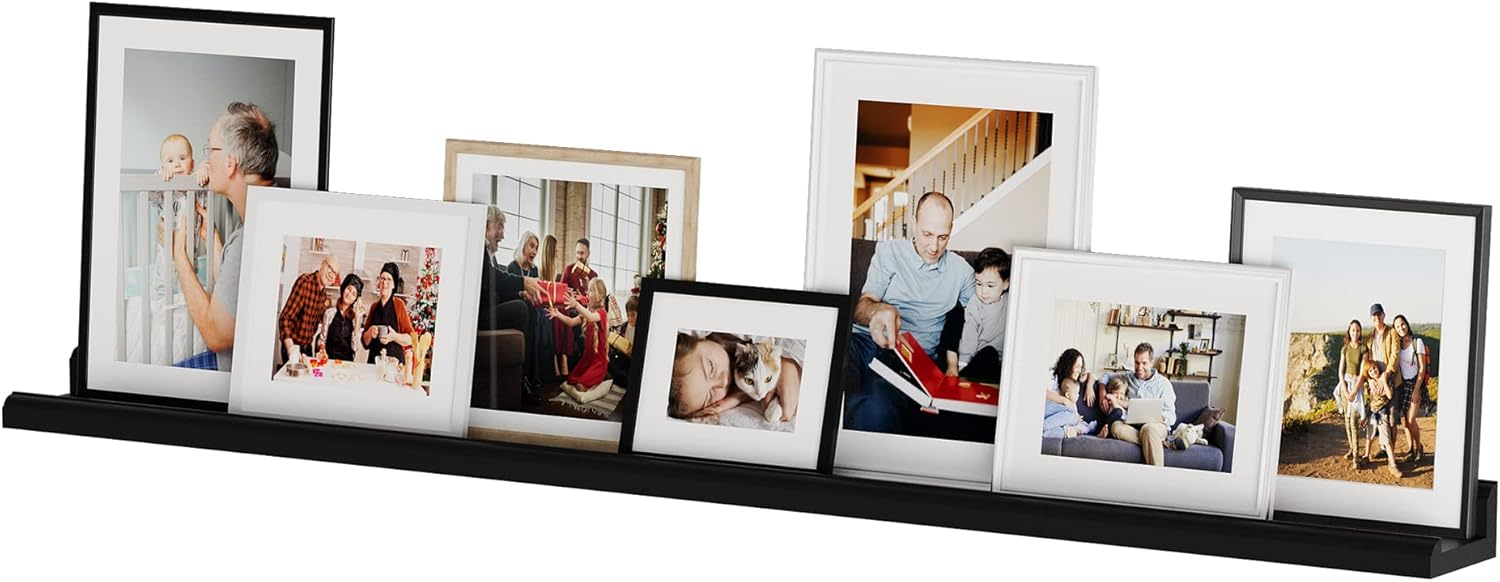 Black MDF Wood 46" Floating Wall Shelf for Picture Frames